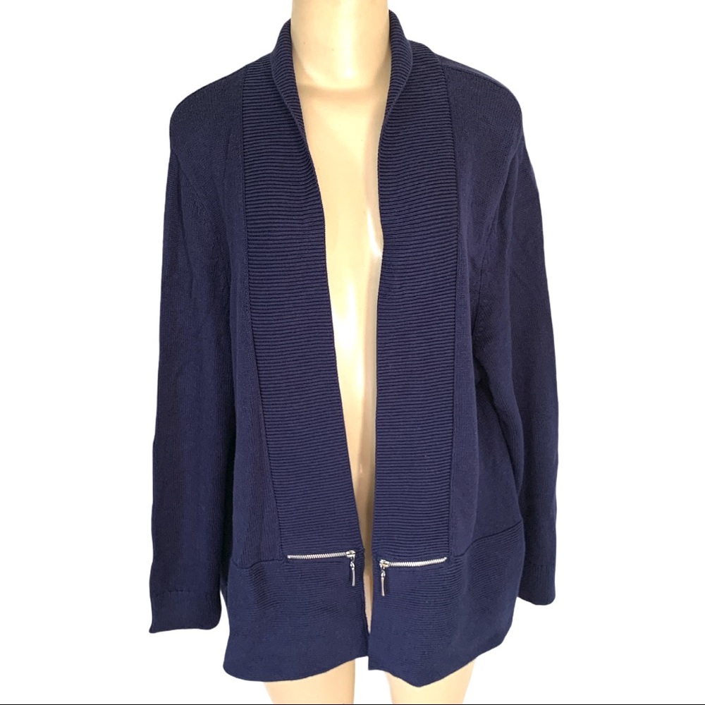 TanJay Petite Navy Blue Cardigan Ribbed open Sweater Shrug Jacket LG